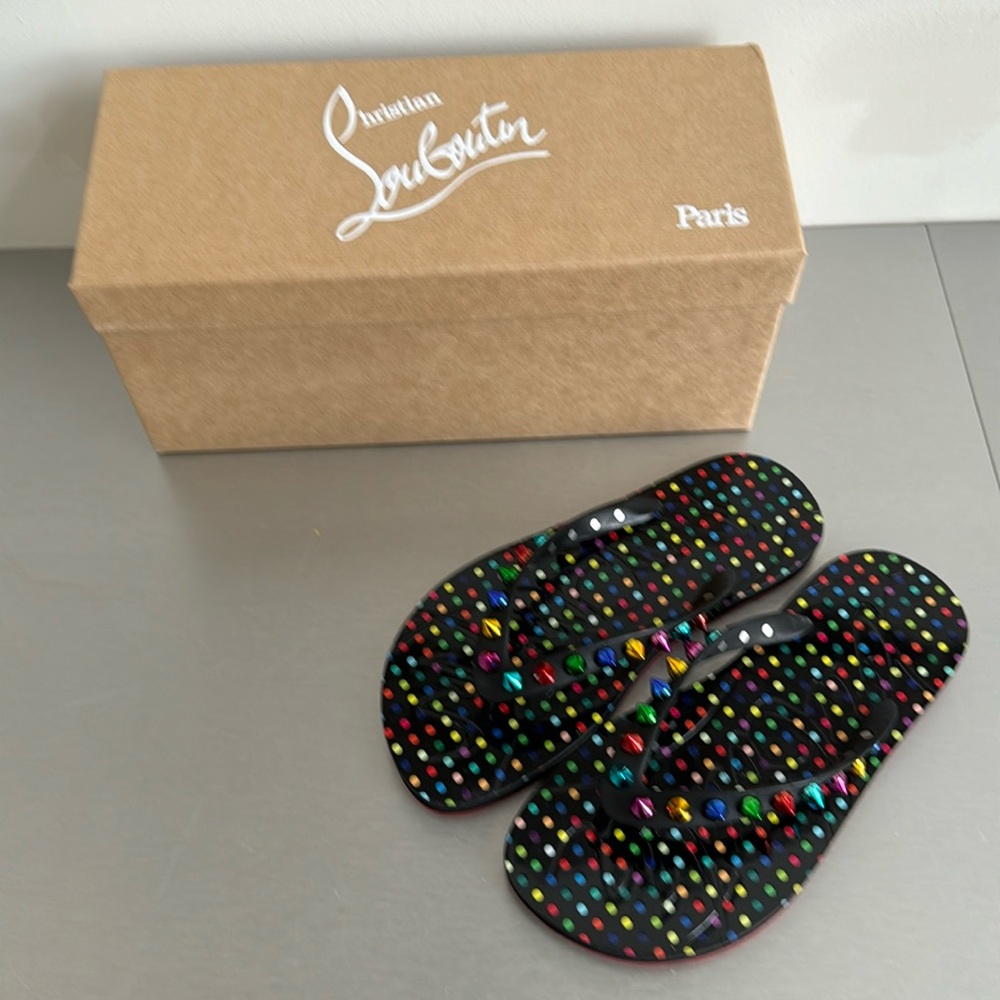 Christian Louboutin LOUBI Flip Flop Spike Sandals!!
